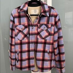 Sage Collective Plaid Jacket with Pink and Purple Accents